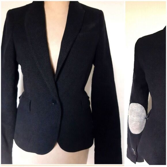 Zara Cotton Elbow Patch Blazer Navy Size XS - Picture 4 of 14
